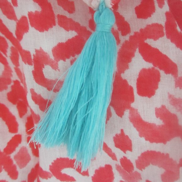 Tommy Bahama Womens One Size Pink White Aqua Blue Cotton Cover Up Tassles O/S - Picture 7 of 9